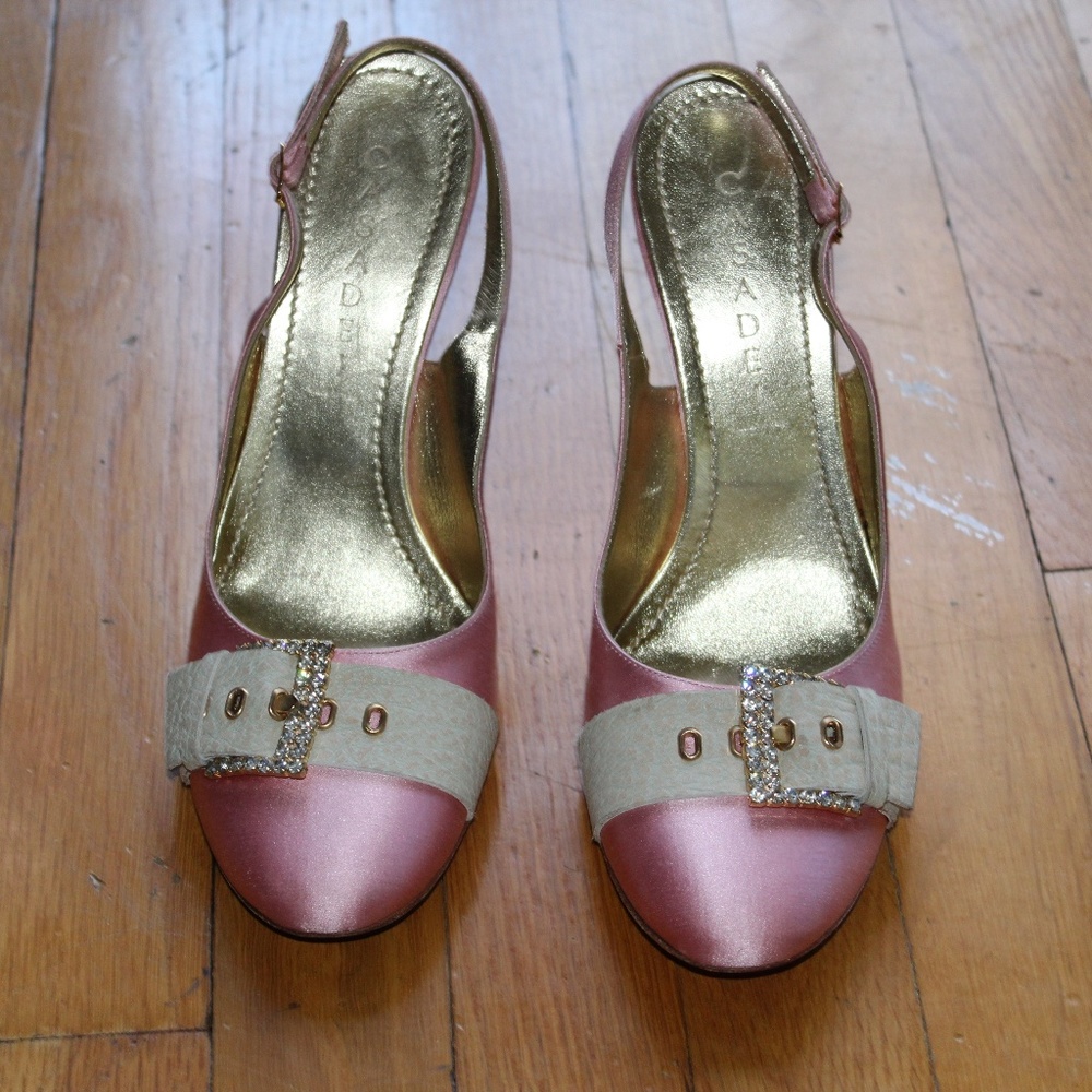CASADEI Pink with White Buckle Heels